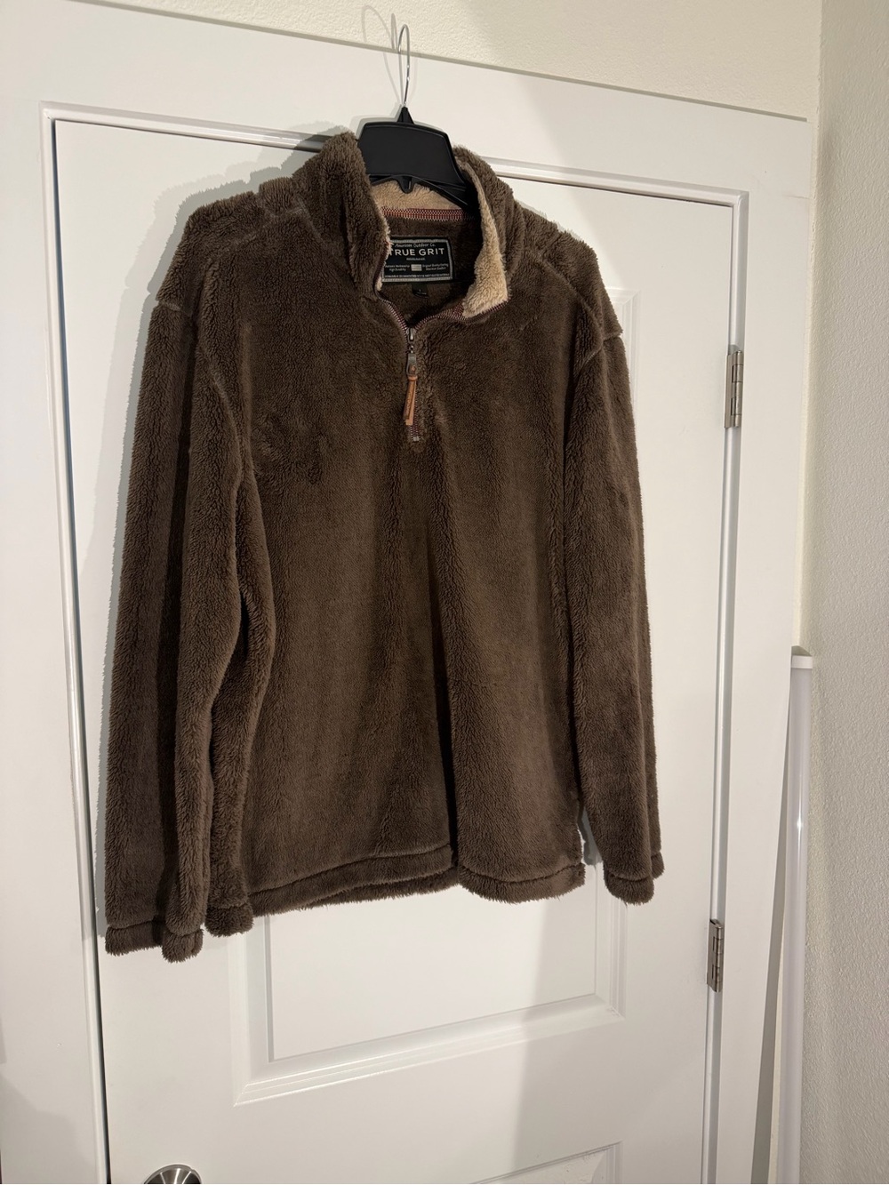 True Grit Men's Brown Fleece Quarter-Zip Jacket Large